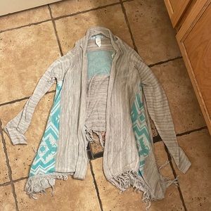 Turquoise Aztec cardigan with fringe Maurice’s XS